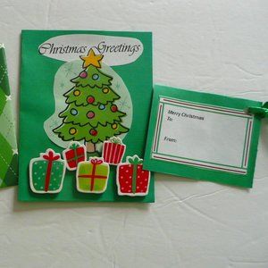 New Handmade Christmas Tree Blank Greeting Card + Matching Gift Tag